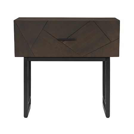 Armen Living Marquis 1 Drawer Oak Wood Nightstand with Black Metal Legs LCMULAGR